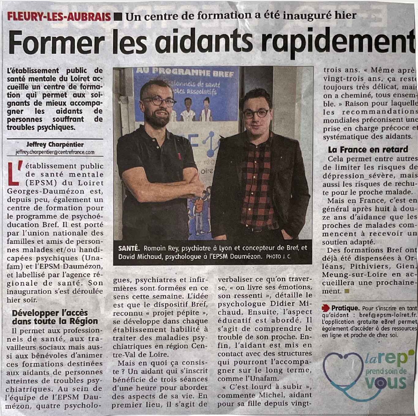 Article de la république du Centre du 8 octobre faisant mention de l'ouverture du centre formateur au programme BREF.