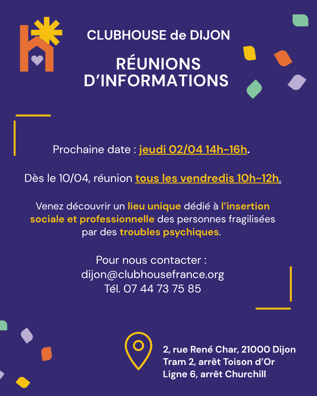 Réunions d'information les vendredi 10h-12h