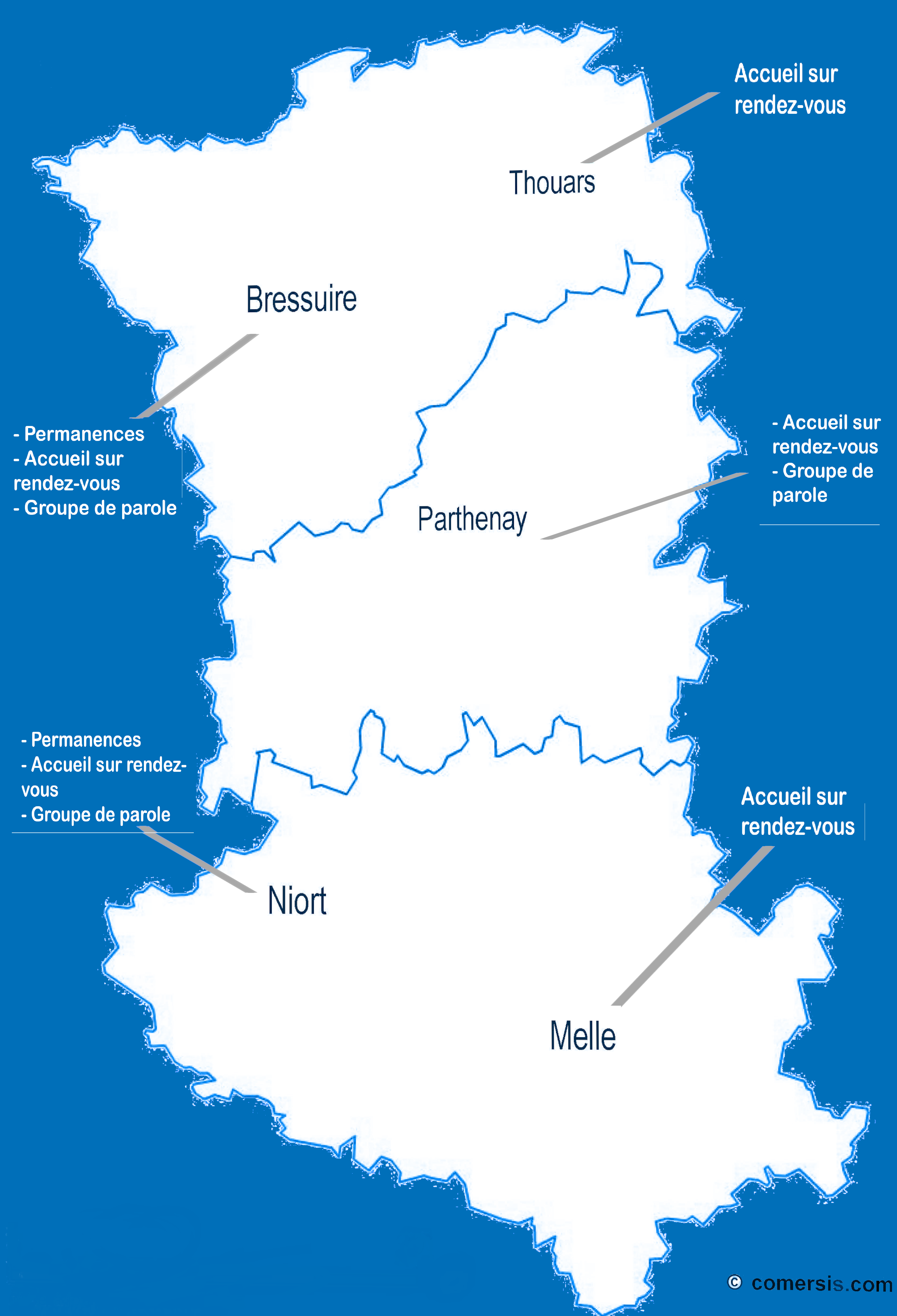 carte points d'accueil en Deux-Sèvres