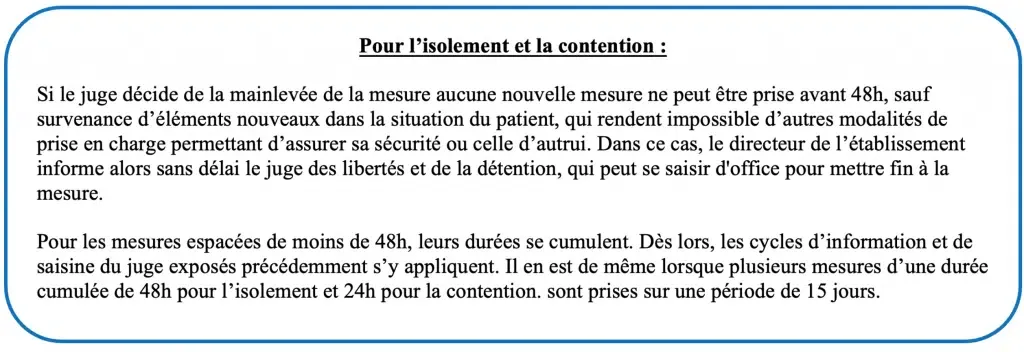 Encadré "Pour l'isolement et la contention"