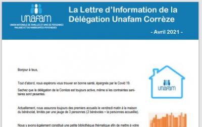 La Lettre d’Information de la  Délégation Unafam Corrèze - Avril 2021 -
