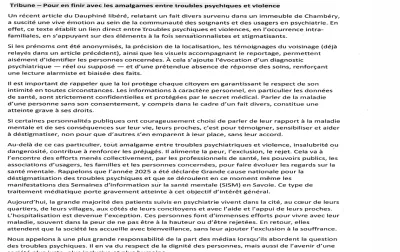 Tribune co signée par la Déléguée Départementale de Savoie et le Directeur du CHS de la Savoie 
